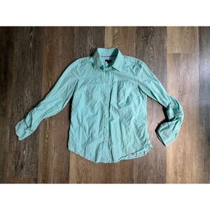 Talbots Button Down Shirt Womens XS Mint Green Gingham Plaid Long Sleeve